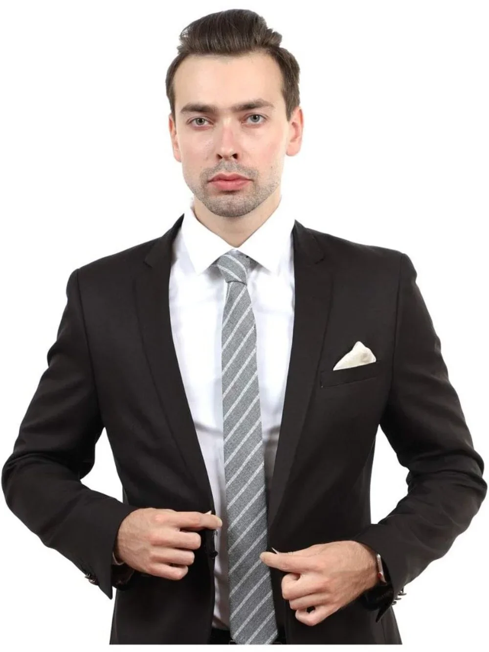 Men's Grey Cotton Linen Waffle Striped Textured Formal Slim Necktie For Business